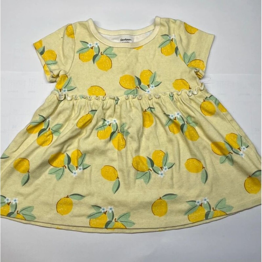 Gerber Baby Girls Yellow Lemon Print Dress Size 12 Months